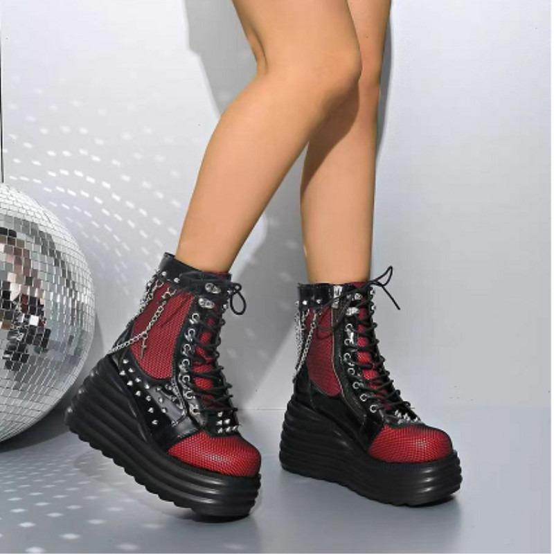 2025New Women Ankle Boots Retro Gothics Boot High Quality Casual Leather Boot Lace Up Platform Boots for Women Punk Knight Boots