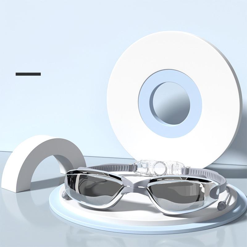 -1.5~-8.0 Adult Myopia Swimming Goggles Waterproof Anti-fog HD Transparent Electroplated Large Frame With Earplugs