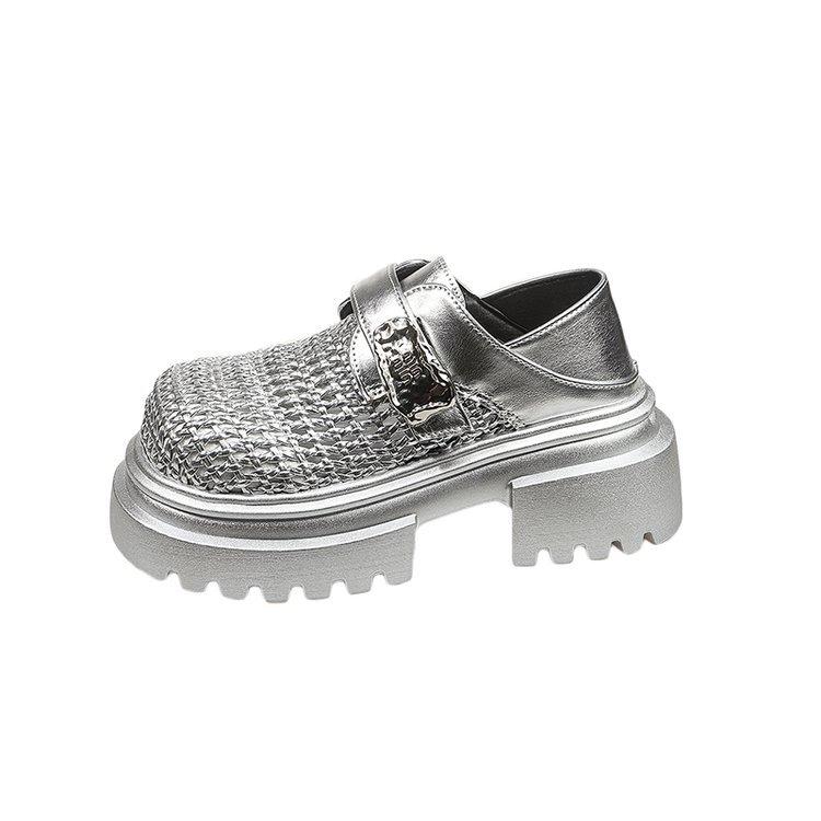 

[youshilai] Foreign style big head woven hollow bag head half slippers summer out heightening loafers women 40