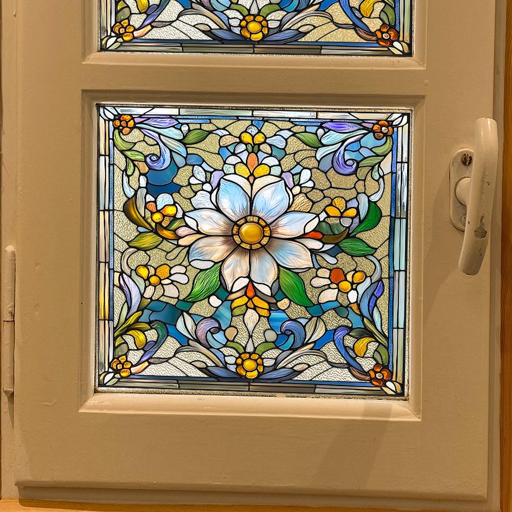 Retro Flower Balcony Glass Window Beautification and Decoration Static Electricity Window Stickers