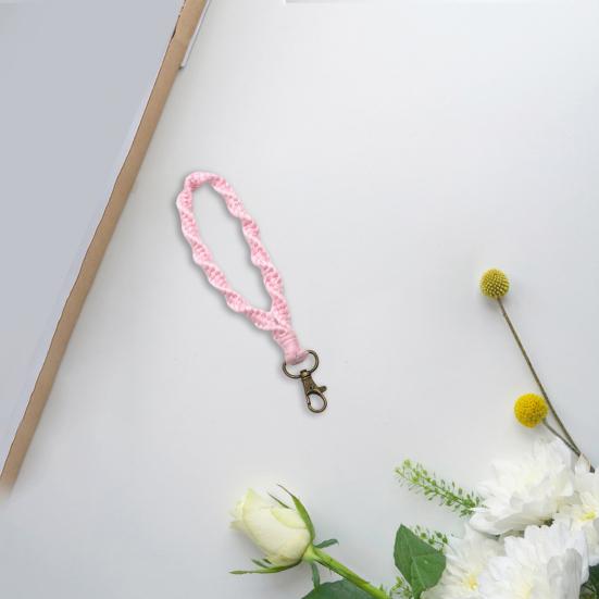 Szydełkowa smycz do breloka z wiszącą klamrą Ręcznie robiony pasek na nadgarstek Jednolity kolor Car Key Ring Holder Knitting Opaska na nadgarstek Lina