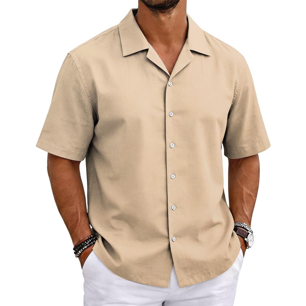 Men's Short Sleeve Cuban Collar Shirt Button Down Casual Lightweight Summer Shirt with Relaxed Fit Breathable Fabric
