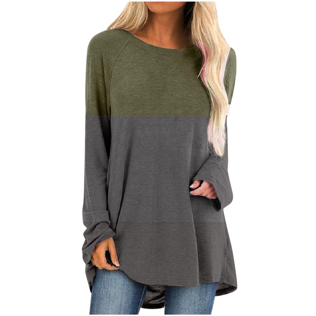 Women's Fashion Casual Irregular Patchwork Color Print Loose Medium Long Long Sleeve Top Patchwork Casual Vestidos Top 2023 New