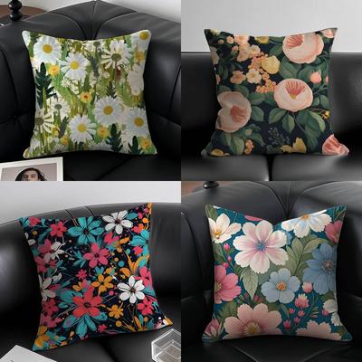 Eleganter Einzelner Gedruckter Blumen Kissenbezug Milbenschutz Kissenbezug Unsichtbarer Reißverschluss Seidig Kurzer Plüsch Sofakissenbezug