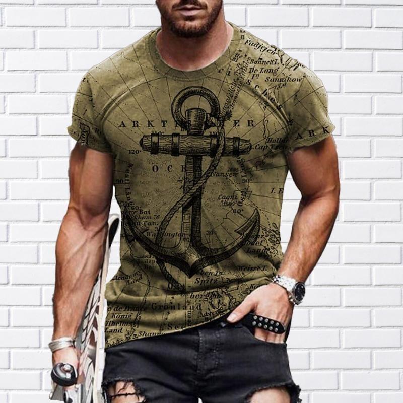 Fashion Vintage Anchor Graphic T-shirt For Men O-neck Short Sleeve T Shirts Retro Street Sports Fitness Breathable Tee Top Pop