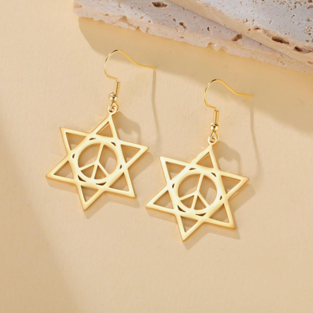 LIKGREAT Star of David Earrings Peace Symbol Drop Earring Vintage Stainless Steel Jewelry Je Amulet Gift
