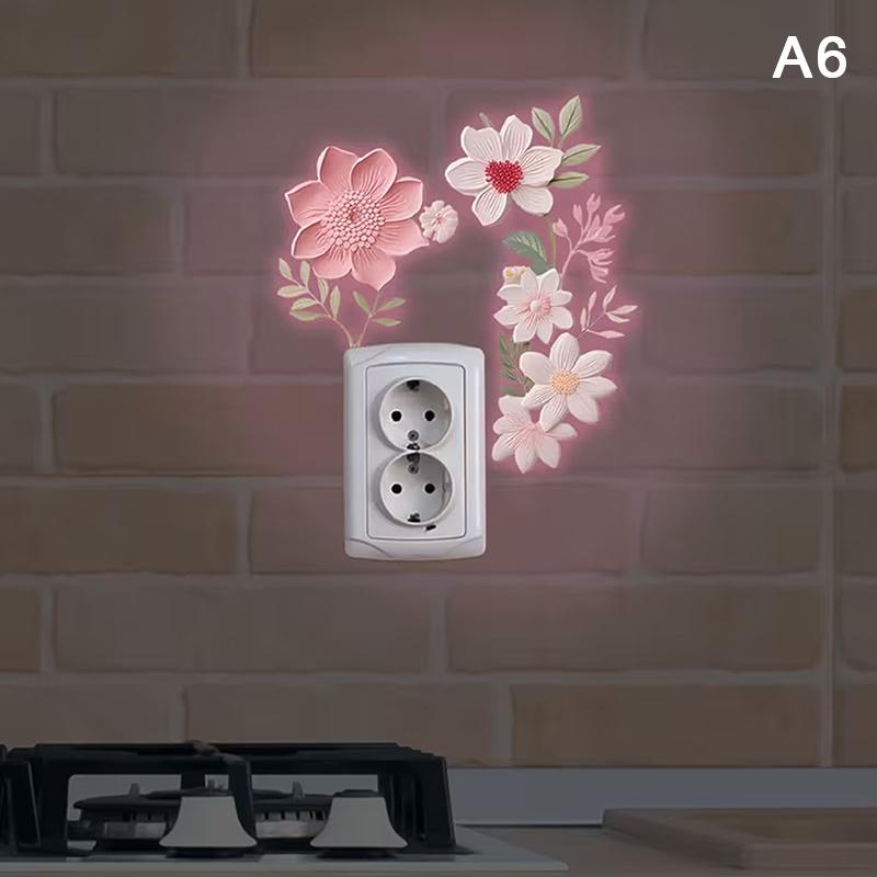 Glow-in-the-Dark Flowers Switch Sticker Self-Adhesive PVC Switch Outlet Decor Easy Peel Tulip Lily Sunflower Wall Sticker