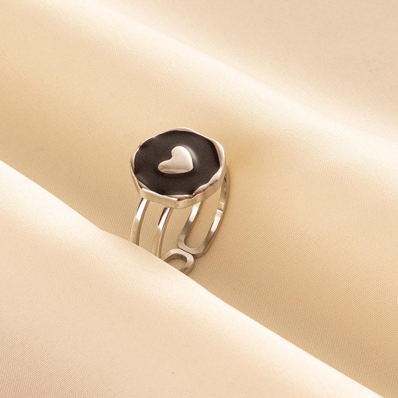 Punk Vintage Black Enamel Ring Stainless Steel Open Rings For Women Men Jewelry Fire Evil Eye Bague Acier Inoxydables Femme Gift