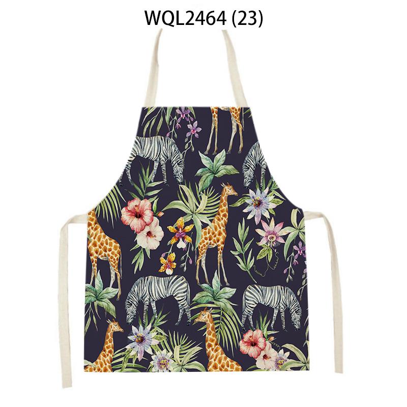 Tropical Plants Pattern Kitchen Aprons for Women Men Cooking Linen Sleeveless Animal Zebra Monkey Apron Baking Accessories Bibs
