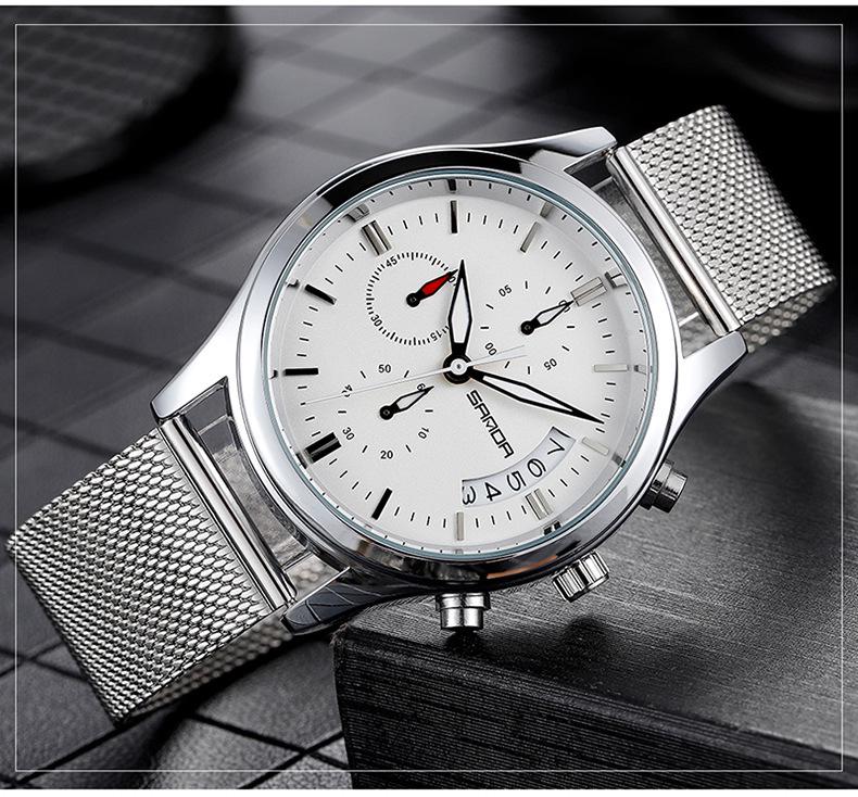 Sanda Men's Fashion Quartz Watch with Date, Three Hands, and Nail Scale