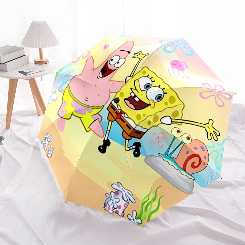 1pc SpongeBob Automatic Folding Umbrella, Portable Collapsible Design, 8-Rib Iron Frame, , All-Season Casual Outdoor Accessory for Christmas Birthday