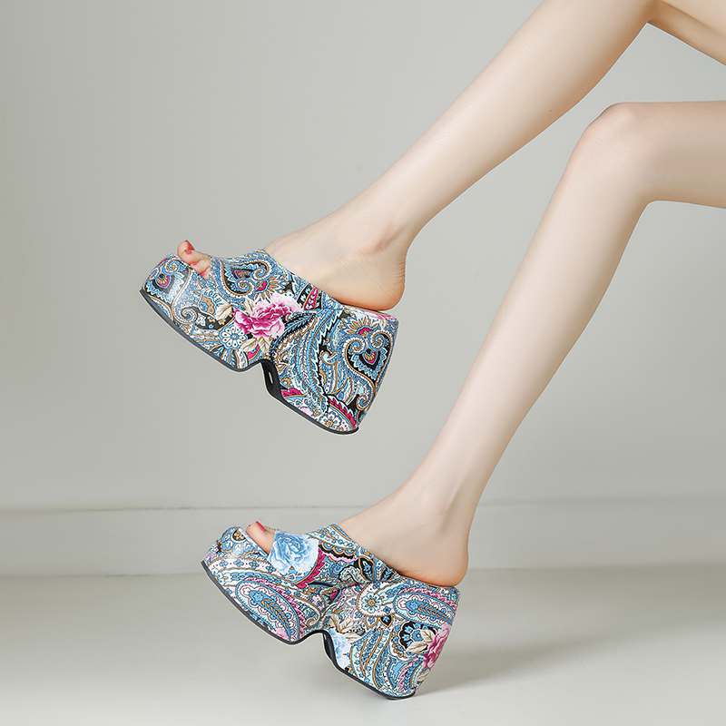 Krazing Pot Mules Polyurethane Spring Summer Size 43 Size 42 Summer Prints Skin Women Platform Women Peep Toe Slip On Sandals