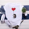Cute Hedgehog Red Heart Balloon Print T Shirt Women Cartoon Animal Love Graphic Short Sleeve Valentine Casual Aesthetic Tee