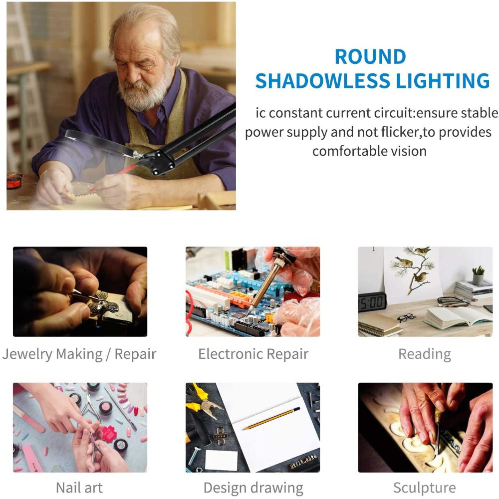 3 Colors LED Magnifying Glass 72LED 8X/10X NEW Illuminated Magnifier USB for Soldering Iron Repair/Table Lamp/Skincare Beauty
