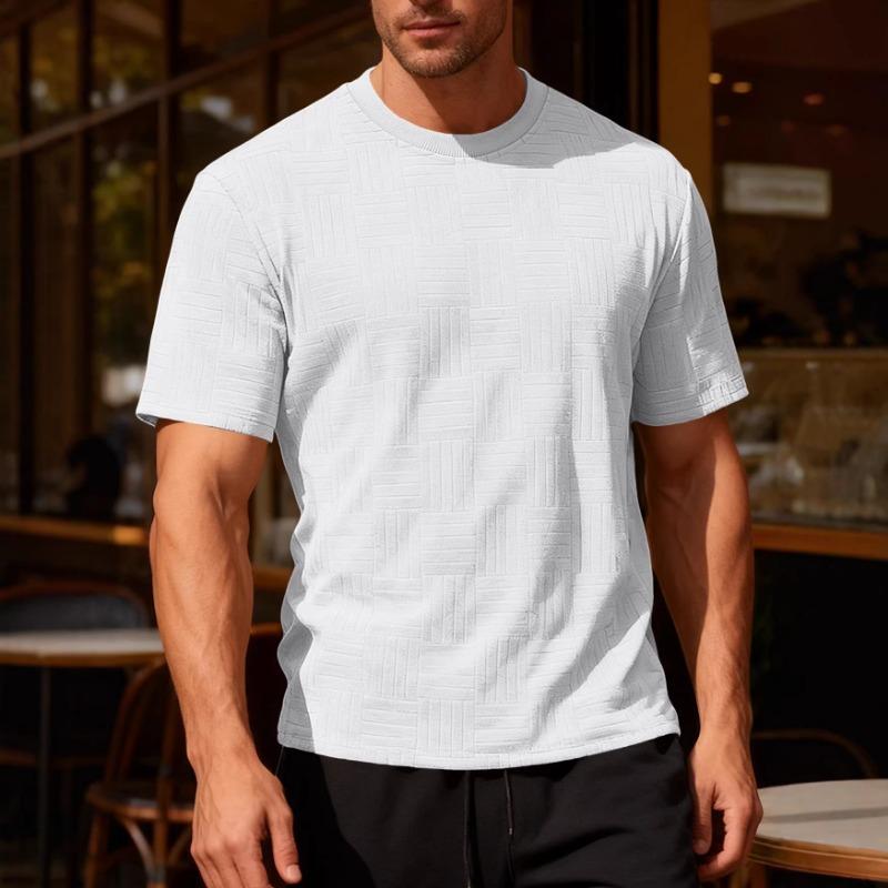 Men Geometric Textured Fabric Crew Neck Short Sleeve Casual Multiple Color Options T Shirt