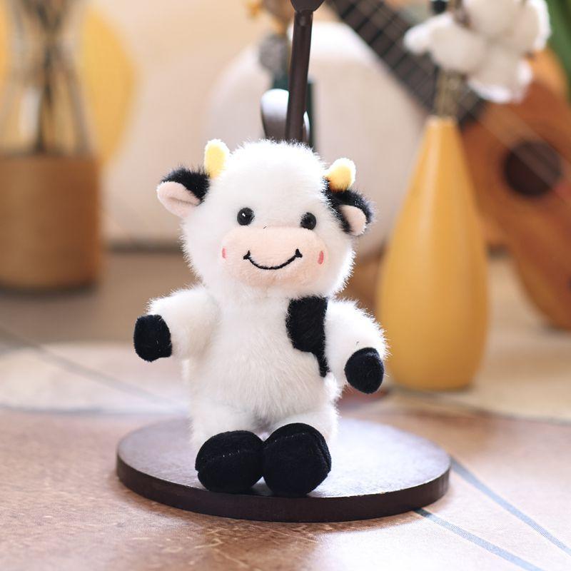 Adorable Miniature Cow Plush Toy With Short Pile Fabric For Bag Decor And Gifts