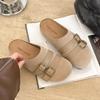 Baotou half slippers women's spring wear new retro flat-bottomed leather buckle one-pedal slippers