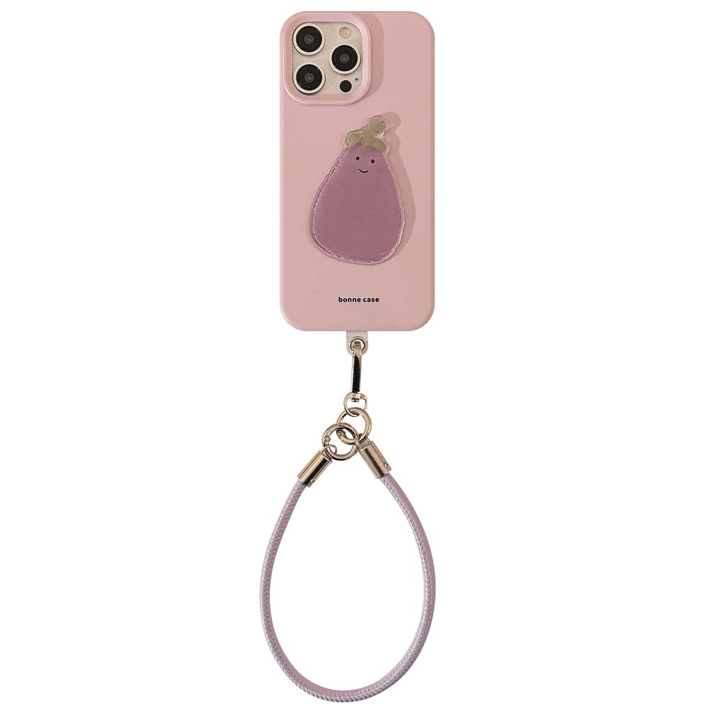 Cute Eggplant Bracelet Suitable for Apple 17 Mobile Phone Case 15promax Korean Style Iphone14 Three Dimensional 13 Silicone 16