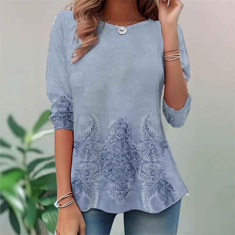 Autumn 3D Digital Printed Urban Casual Round Neck Pullover Women's Long Sleeved T-shirt