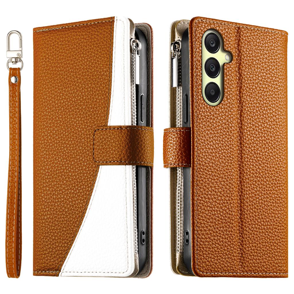 For Samsung Galaxy A17 5G/A17 4G/A26 5G Case Zipper Wallet Color Splicing Leather Flip Phone Cover with Straps