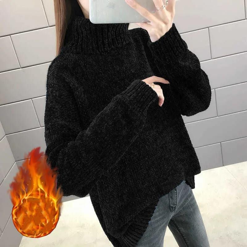Dames Herfst Winter Trui Los Elastisch Dik Gebreide Truien Effen Vrouwelijk Warm Basis Shirt