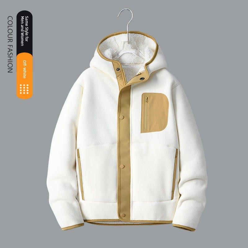 Double-Sided Polar Fleece Hooded Outwear Men Winter Thickening Cardigan Outdoor Fleece Coat Liner Export Men s Clothing Jacket 92399m White 3XL