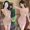 Temperament Celebrity Sexy One-word Shoulder Fluffy Tube Top Dress Women's Spring and Autumn Birthday Evening Dress Hip Skirt