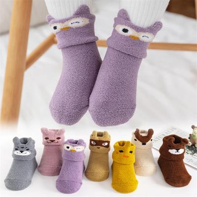 Silicone Non-Slip Baby Socks Newborn Soft Coral Fleece Toddler Socks Cute Cartoon Floor Infant Elastic Socks for 0-1 Years Kids