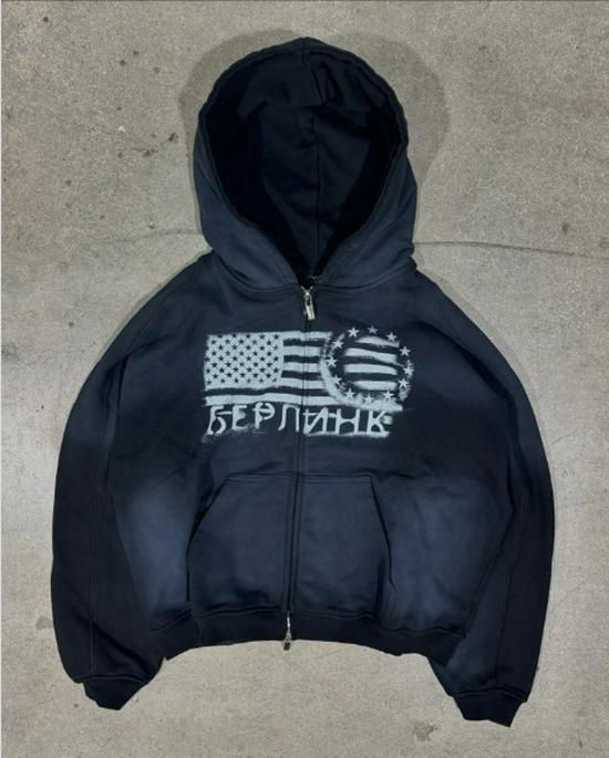 

Европейский и американский осенне-зимний уличный худи унисекс свободного кроя с принтом и двойной молнией Large