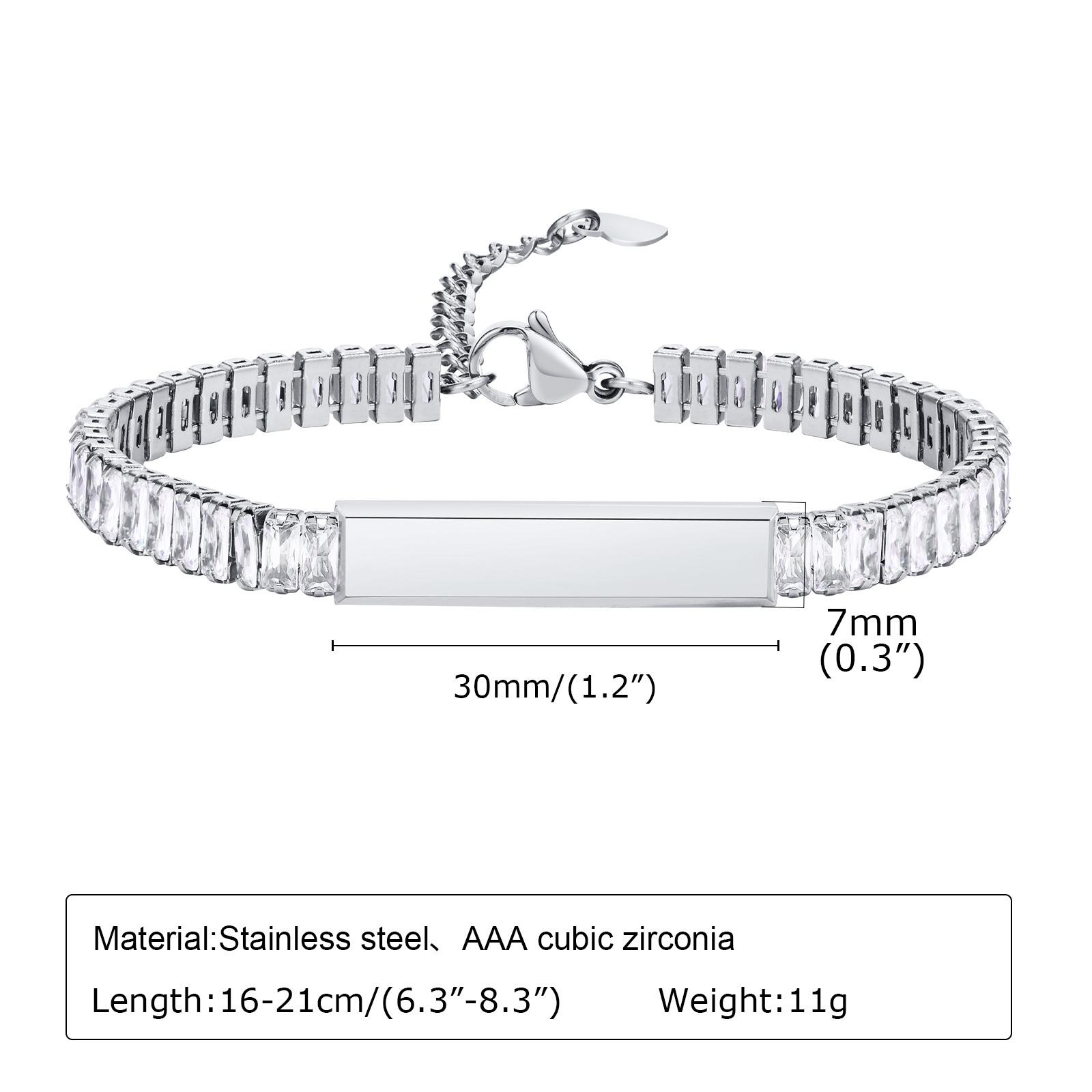 

Sparkle ID Bracelet Engraved Bar Personalized bangle,Tennis Bracelets Cubic Zirconia Chain Link Adjustable for Women 6.3-8.3