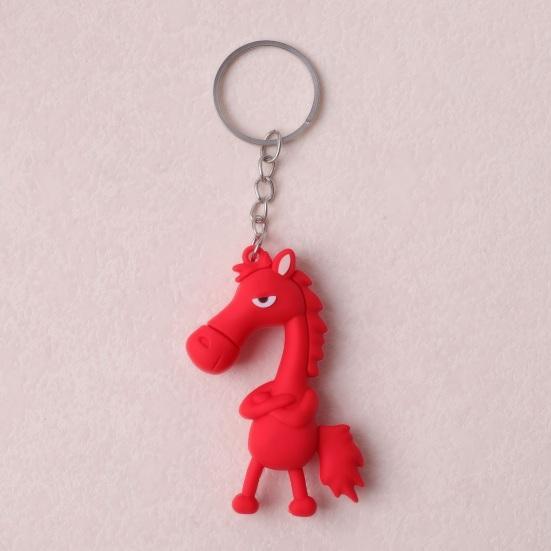 Keychain Pendant 3D Cartoon Horse Design Key Chain with Metal Ring Multifunctional Keychain Gift Accessory