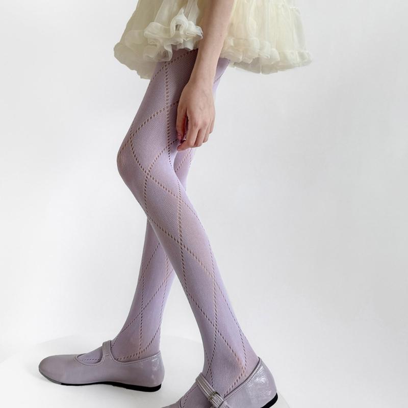 Fashion Elegant Hollowout Argyle Pattern Women's Spring Tights Slimming Leggings Opaque Pantyhose Stockings Hosiery