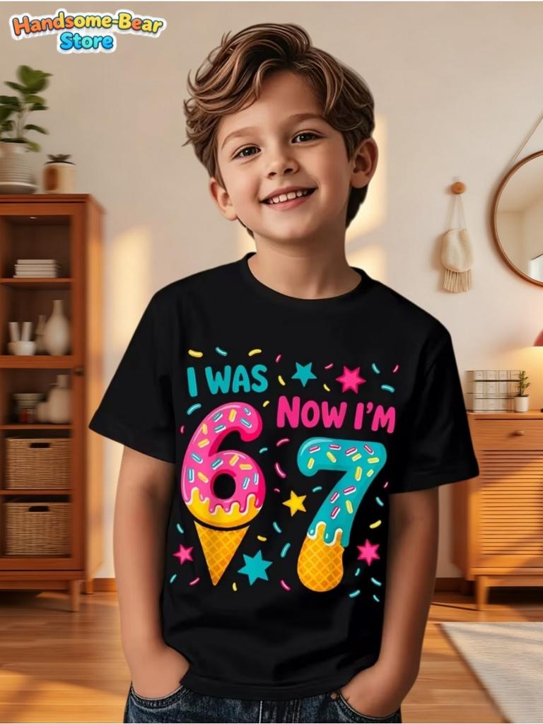 Summer T-Shirt for Kids Birthday Party Gifts Short Sleeve Tees Crew Neck Graphic Children's Clothing