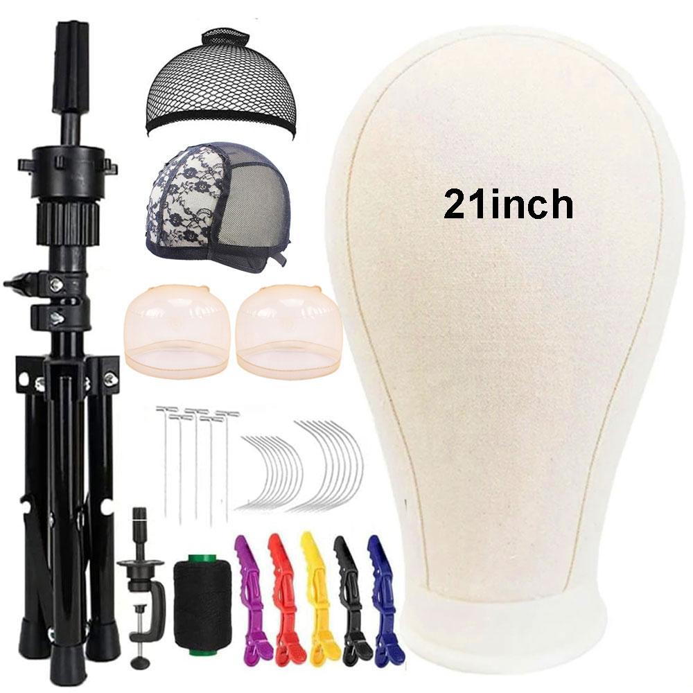 Холщовая голова-манекен для париков 21-24 дюйма, штатив-подставка для париков с головой для изготовления и демонстрации париков, набор манекенов с шапочками для париков, иглы C