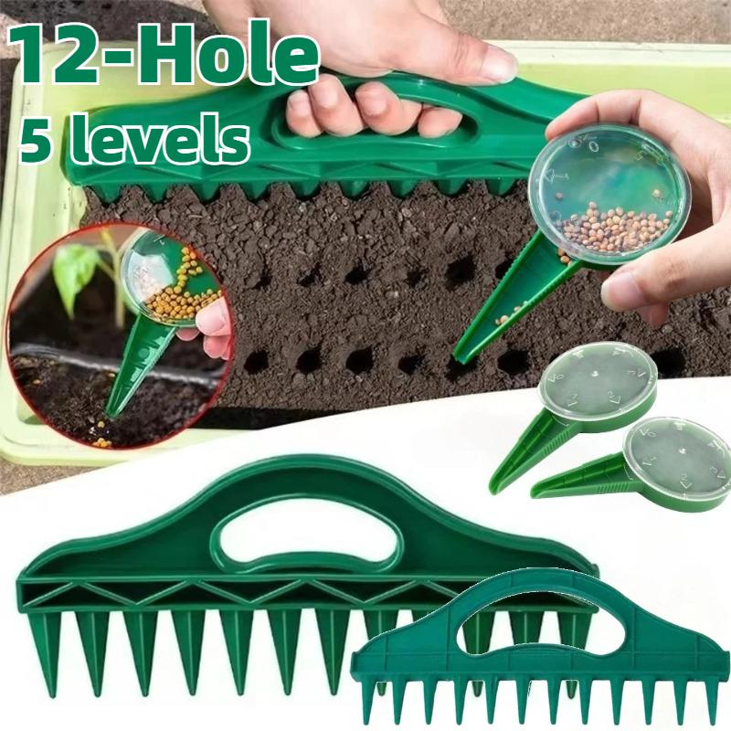 Hand Press Garden Seeder Tool 12 Cavity Fast Planting Dibber for Vegetables Flowers Efficient Soil Loosening Planter Aid Seeder