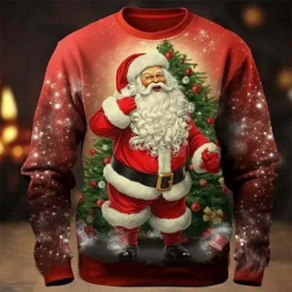 Autumn Winter New Men's Women's Santa Claus Creative Printed Round Neck Lightweight Casual Loose Pullovers