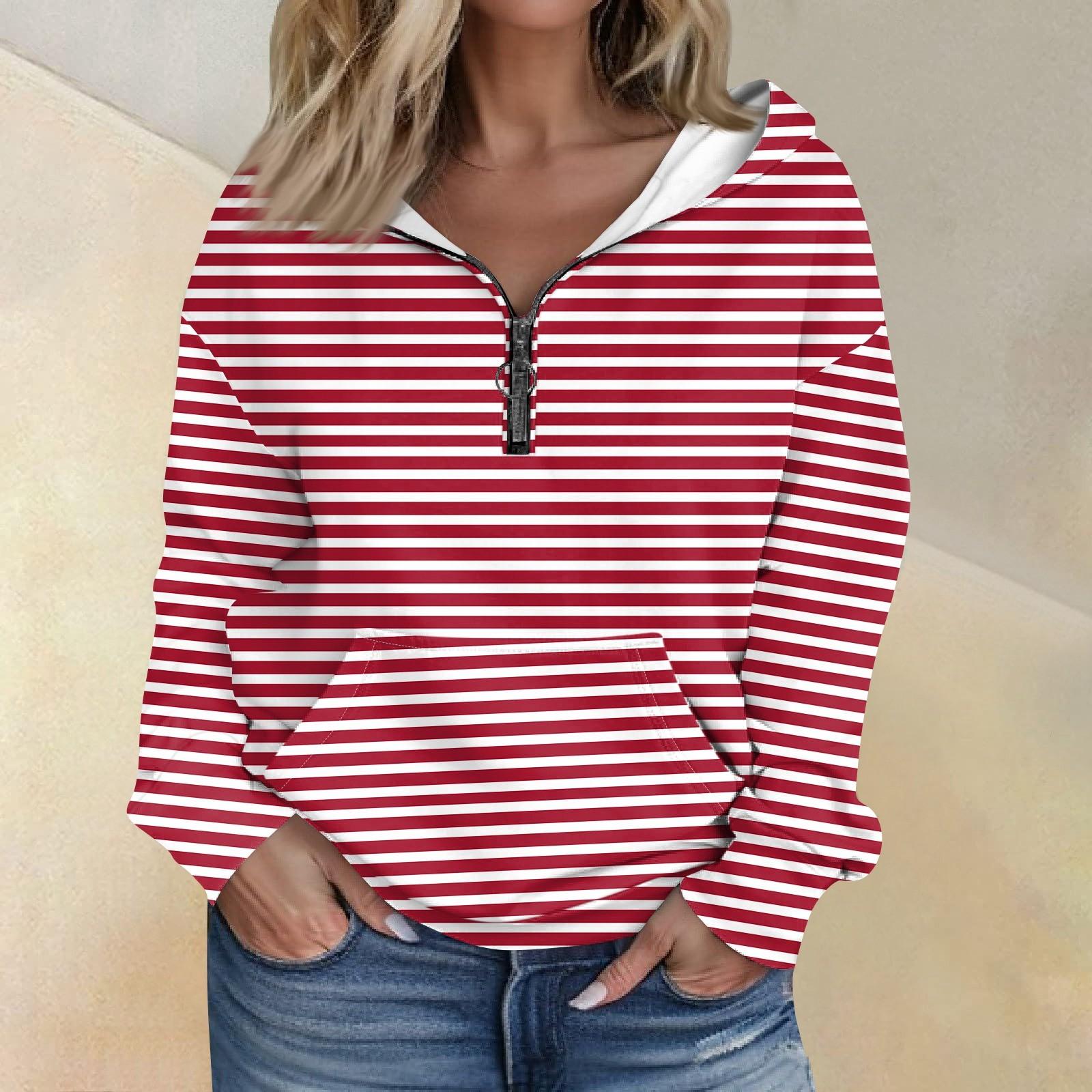 

Жіноча модна толстовка з довгим рукавом і напівзастібкою з кишенями XL червоний