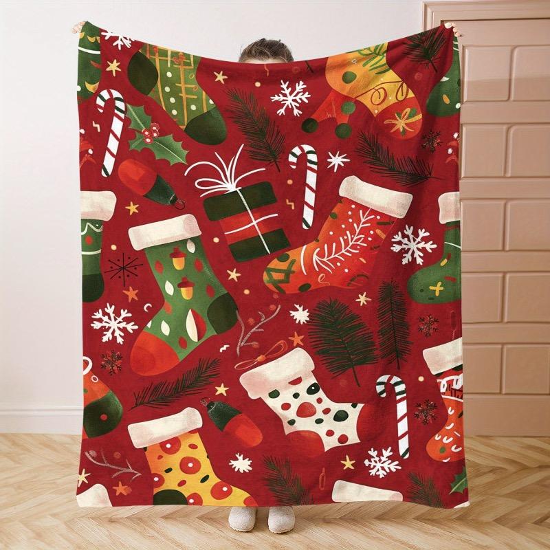 1PC Soft Flannel Throw Blanket - All Seasons Christmas Themed Comfortable Lightweight Quilted Bedding for Sofa