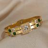 Luxury Stainless Steel Bracelet with Green Synthetic Cubic Zirconia - Fashion Cuff Bangle Jewelry