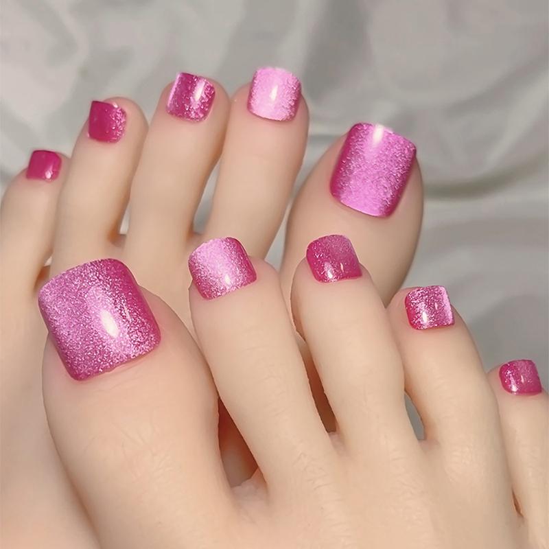 10Pcs/Box  Cat Eye Shining Diamond Toe False Nail Handmade Wearing Armor Short Press On Nails For Toes Faux
