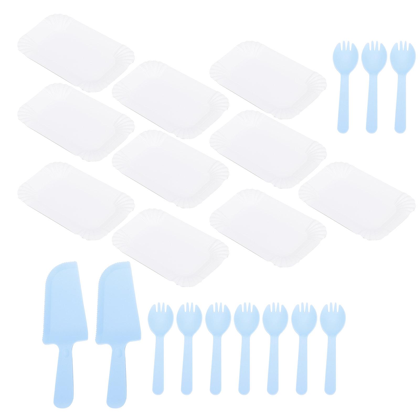 

Cake Tableware Blue Disposable Plates Forks Knives Birthday Party Dinnerware Supplies