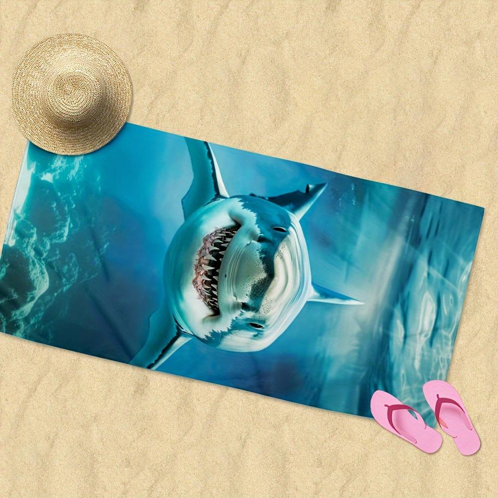 2D Flat Printed Microfiber Beach Towel 1 Piece Set Sandproof Waterproof Great White Shark Ocean Summer Pool Bath Towel Cool
