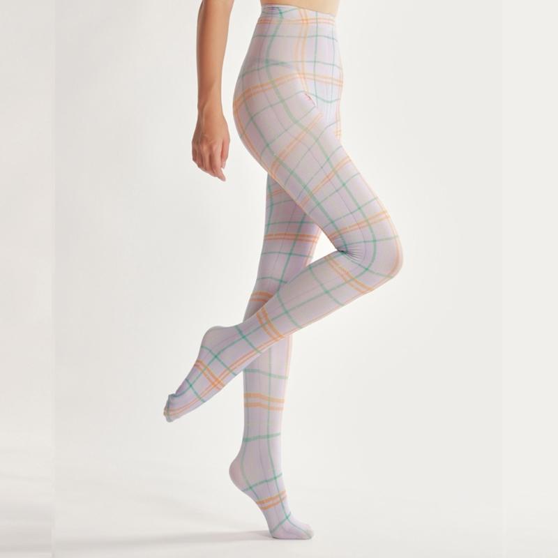 Women Sexy Tights Socks Translucent High Waist Pantyhose Plaids Print Silk Stockings Colourful Plaids Printing Stockings