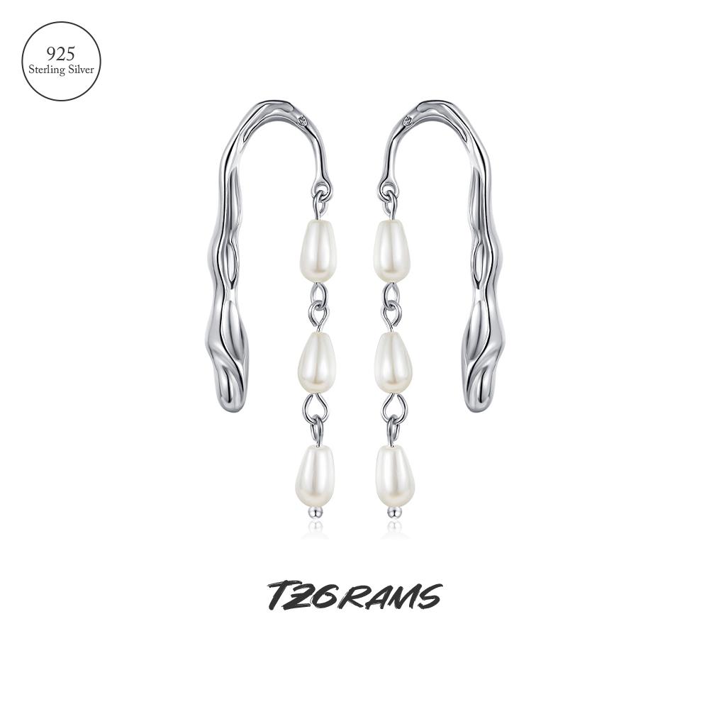 

Wholesale Sterling Silver Earrings With Pearl Long Style Lava Texure Elegant Irregular Shape Wedding Accessories