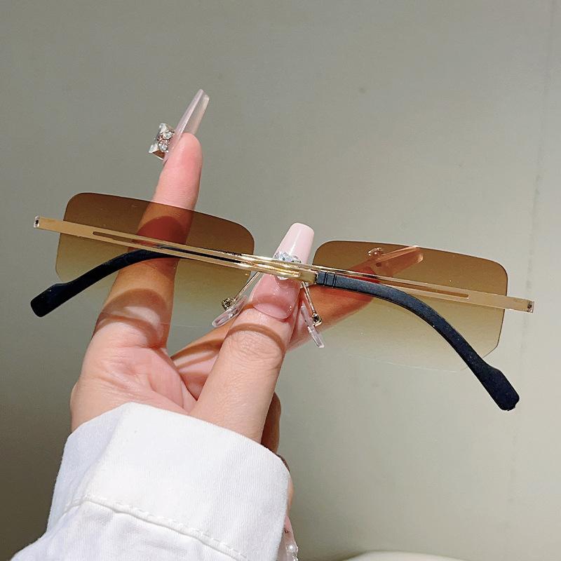 Vintage Rimless Square Sunglasses Women For Men Luxury Brand Designer Sun Glasses Punk Popular Diamond Cutting Eyewear Uv400