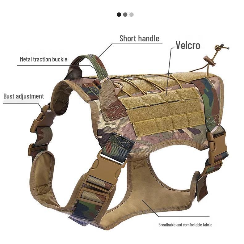Adjustable Tactical Outdoor Dog Leash and Harness Set for Large Dogs