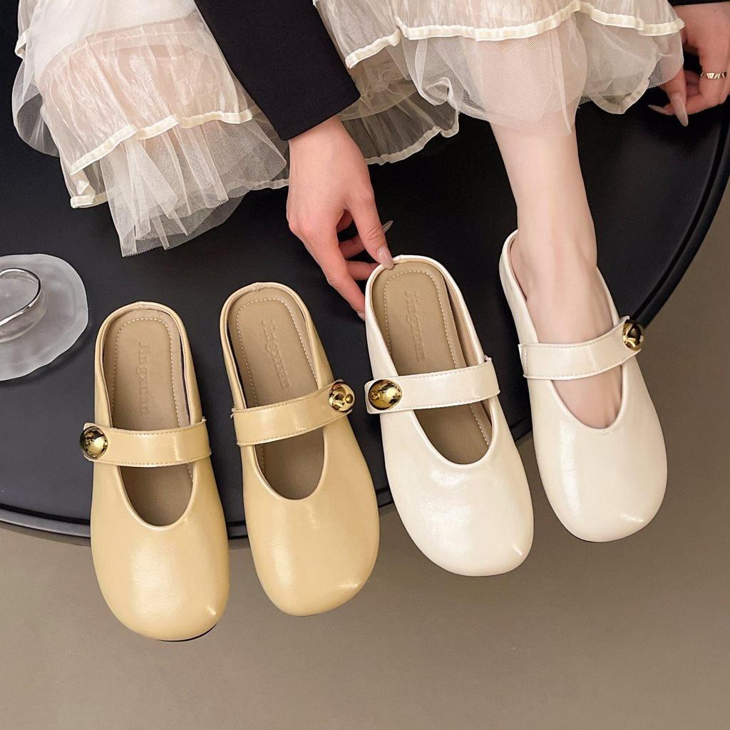 Skirt Year Thick Heel Summer Lazy With Bag Head Half Slippers Women Wear Cool Slippers Beige