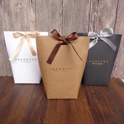 5Pcs Folding Paper Bags Ribbon Box Thank You Wedding Party Gift Sweets Holder