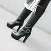 Winter Knee High Boots Women Autumn Knight Black White Large Size High Heels Platform Zipper Fashion Buckle Ladies Long Shoes
