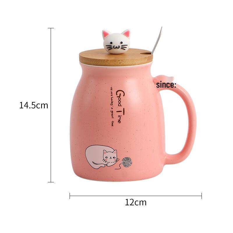White Cat Ceramic Mug with Lid and Spoon